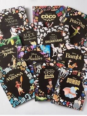 Disney Black Cover Classic Kids Storybook Set with Colorful Artwork